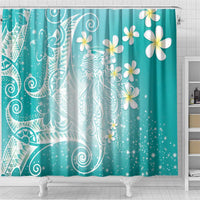 Polynesian Jellyfish Shower Curtain With Plumeria Teal LT05 - Polynesian Pride