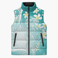 Polynesian Jellyfish Sleeveless Puffer Jacket With Plumeria Teal LT05 Unisex Teal - Polynesian Pride