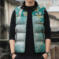 Polynesian Jellyfish Sleeveless Puffer Jacket With Plumeria Teal LT05 - Polynesian Pride