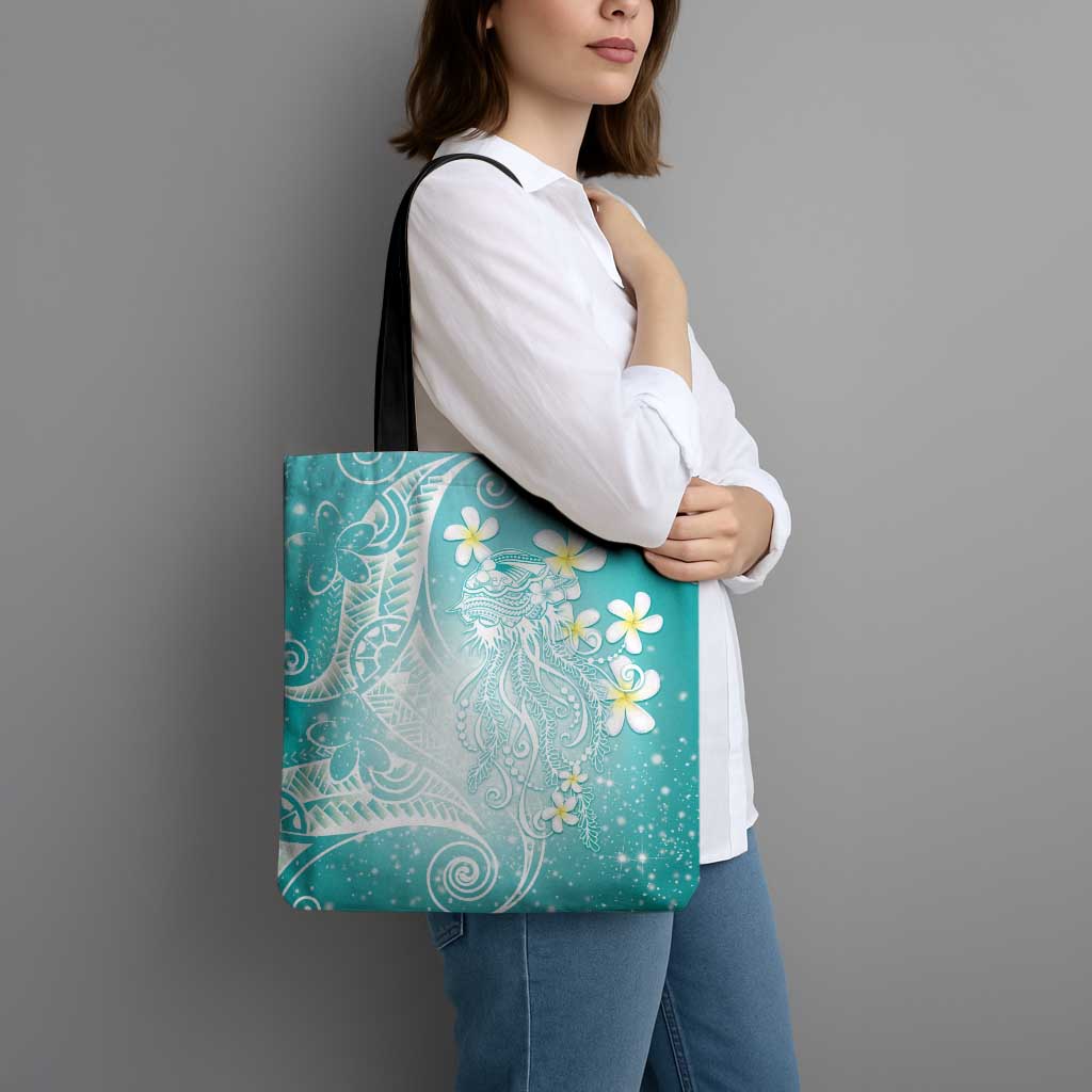 Polynesian Jellyfish Tote Bag With Plumeria Teal LT05 - Polynesian Pride