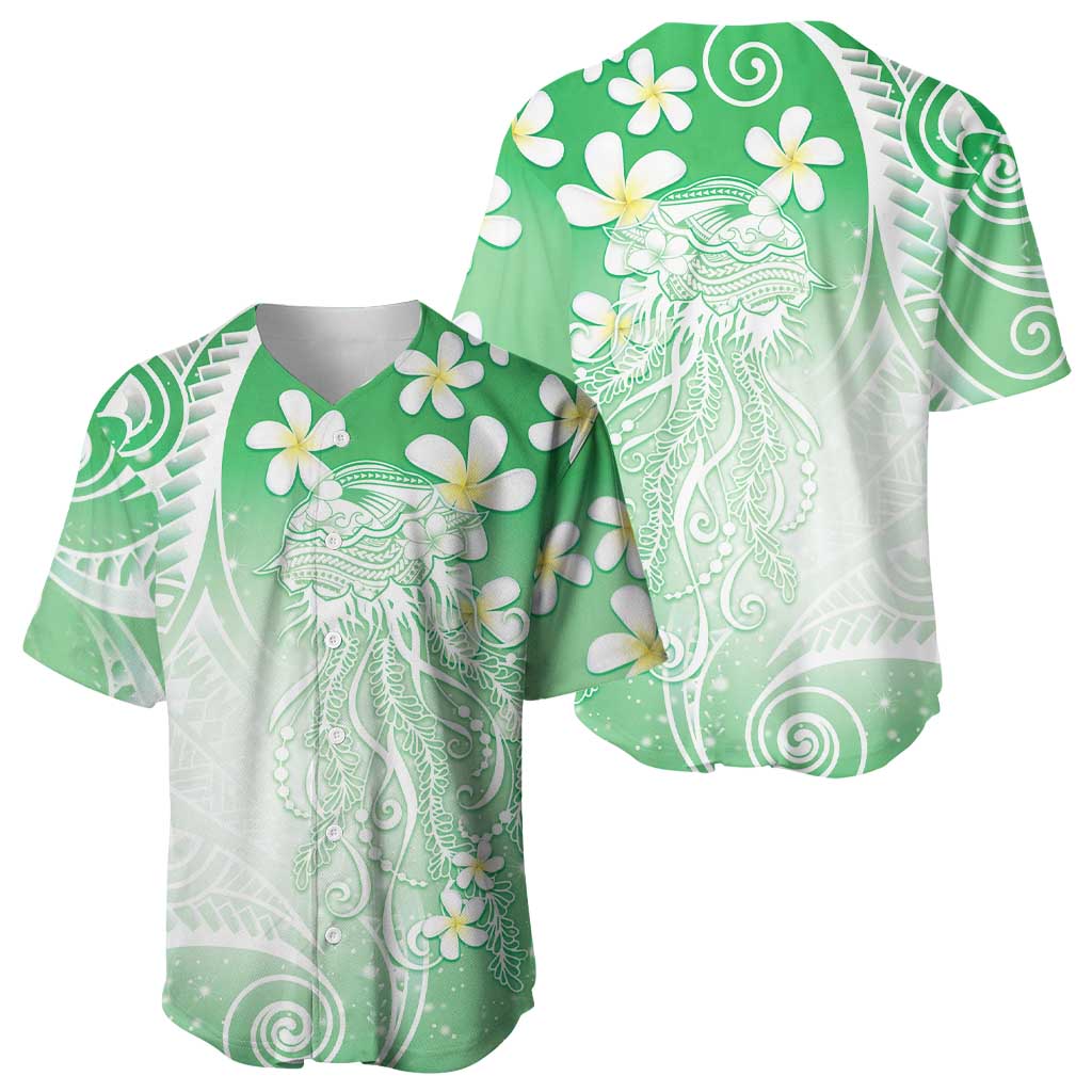 Polynesian Jellyfish Baseball Jersey With Plumeria Green LT05 - Polynesian Pride