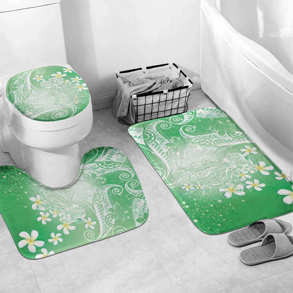 Polynesian Jellyfish Bathroom Set With Plumeria Green LT05 Mat Set Only (3 pcs) One Size Green - Polynesian Pride