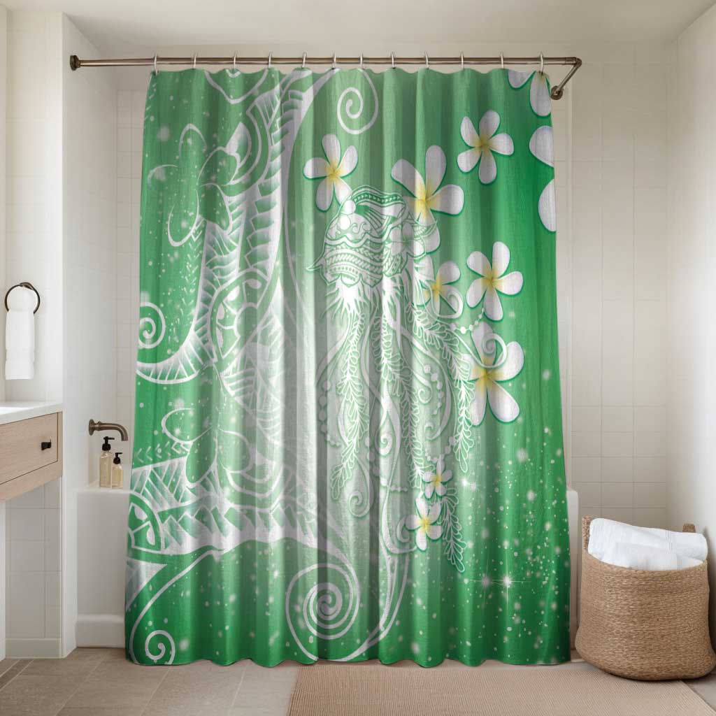 Polynesian Jellyfish Bathroom Set With Plumeria Green LT05 Shower Curtain Only Green - Polynesian Pride