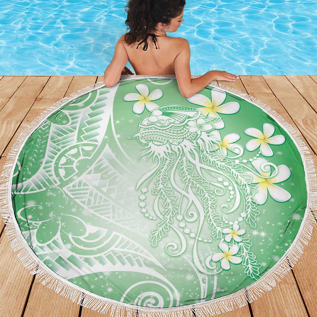 Polynesian Jellyfish Beach Blanket With Plumeria Green LT05 - Polynesian Pride