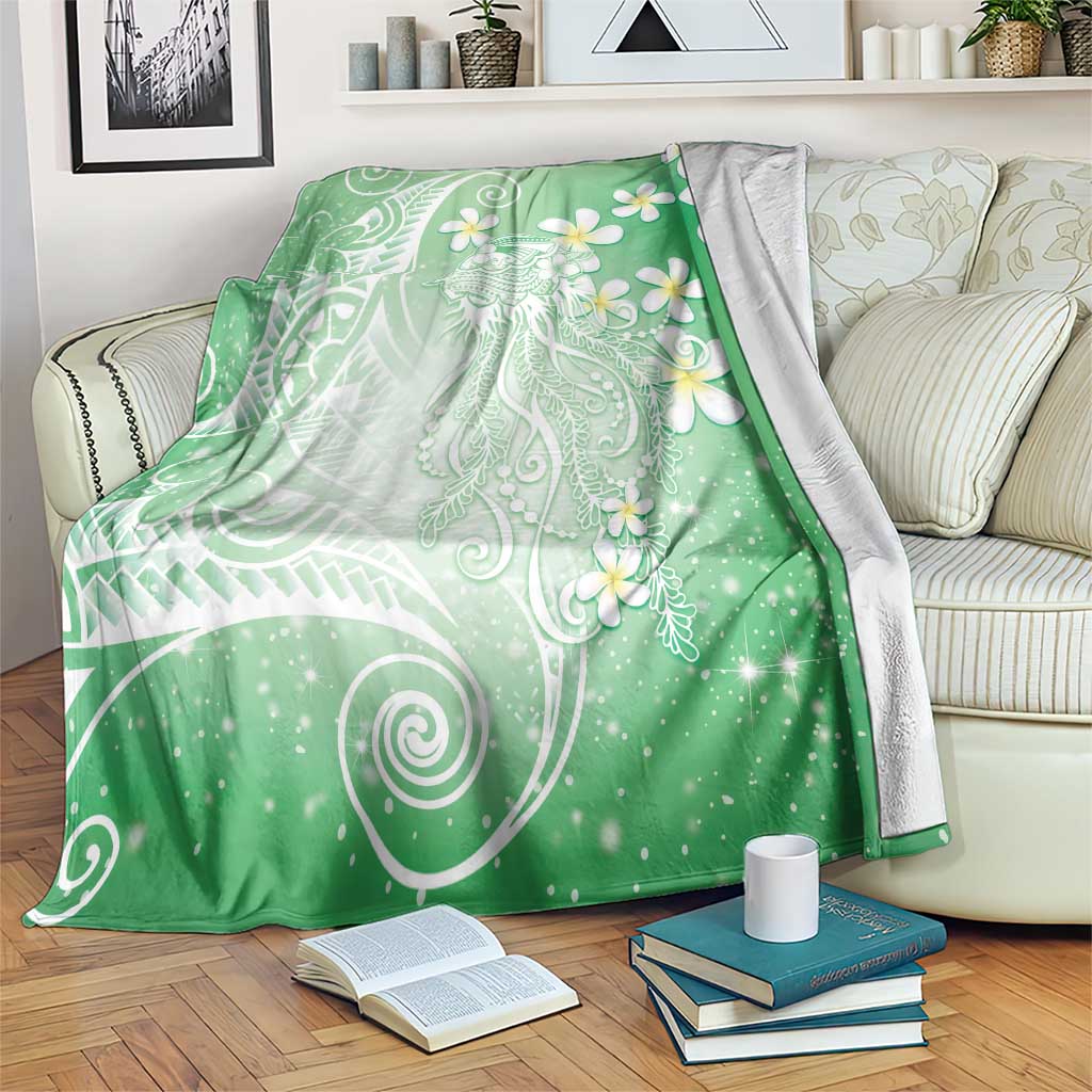 Polynesian Jellyfish Blanket With Plumeria Green LT05 Green - Polynesian Pride
