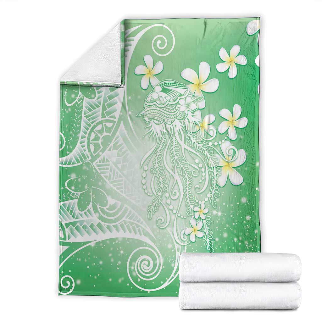 Polynesian Jellyfish Blanket With Plumeria Green LT05 - Polynesian Pride