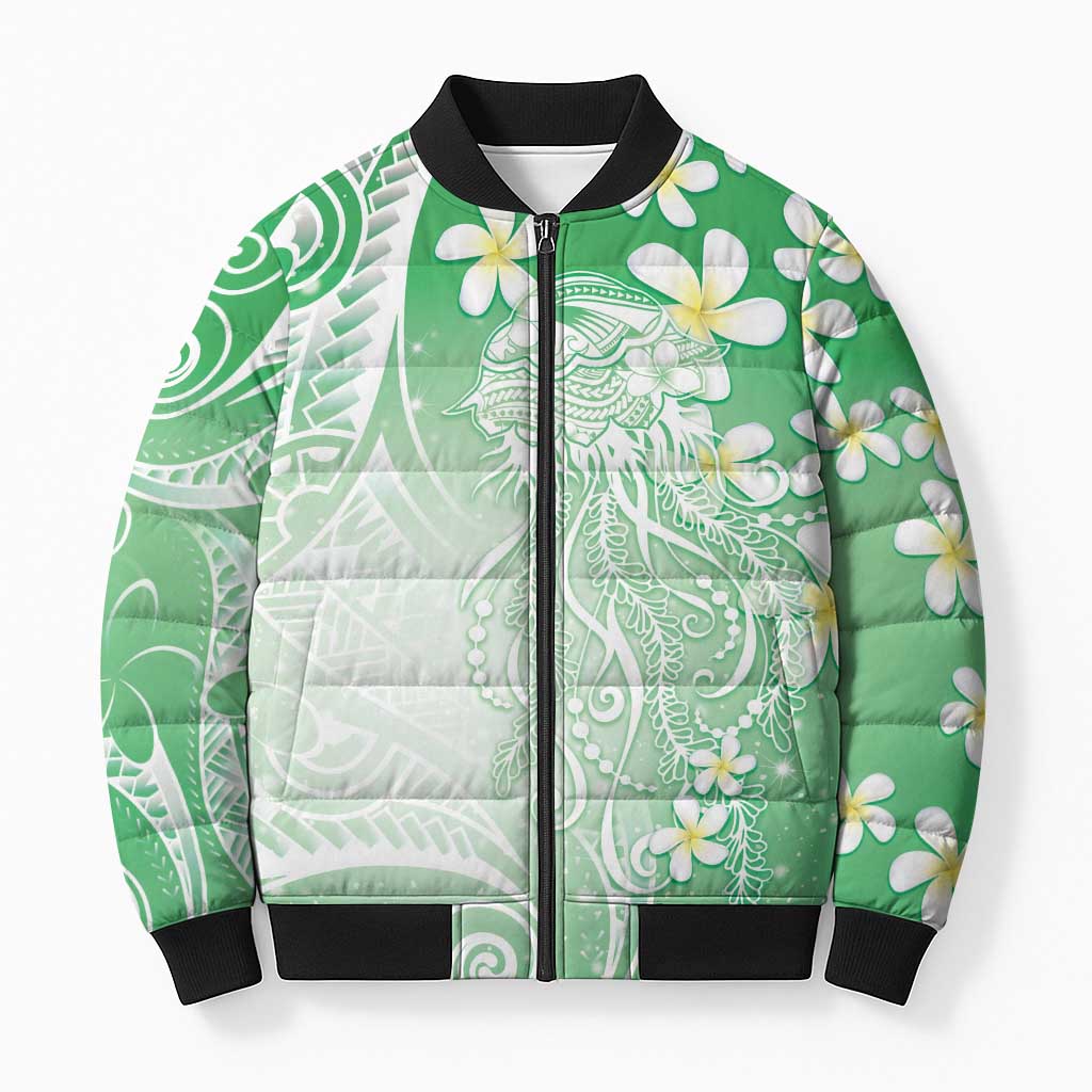 Polynesian Jellyfish Bomber Puffer Jacket With Plumeria Green LT05 Unisex Green - Polynesian Pride