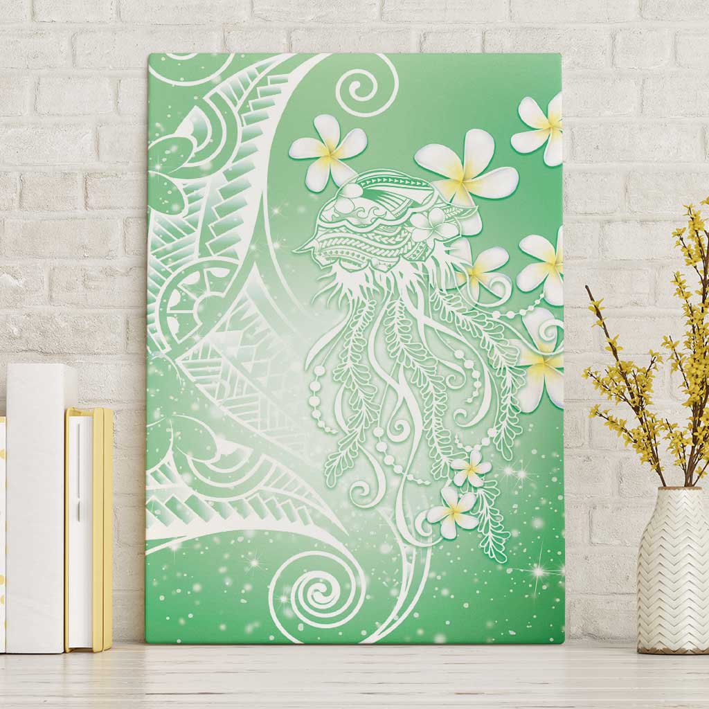 Polynesian Jellyfish Canvas Wall Art With Plumeria Green LT05 Without Frame Green - Polynesian Pride