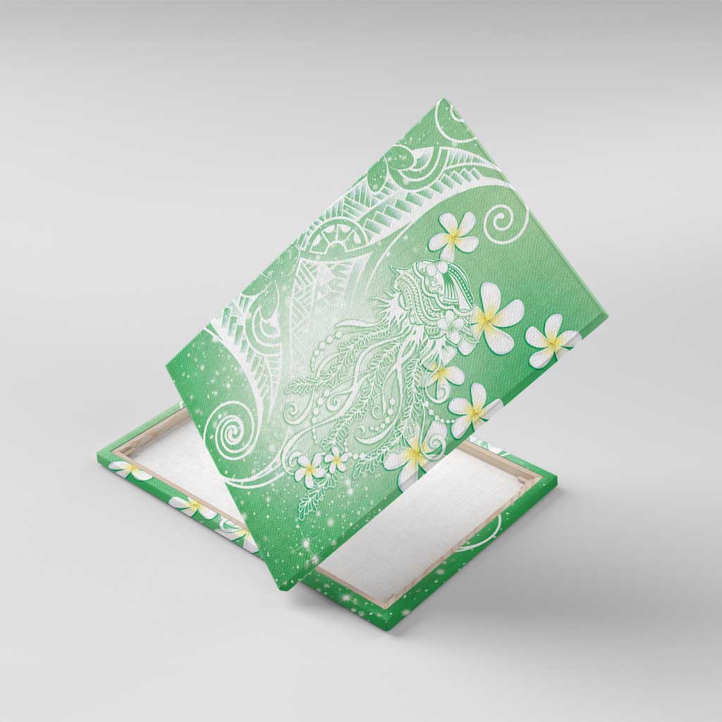 Polynesian Jellyfish Canvas Wall Art With Plumeria Green LT05 With Frame Green - Polynesian Pride