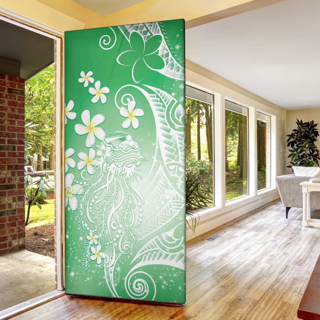 Polynesian Jellyfish Door Cover With Plumeria Green LT05 - Polynesian Pride