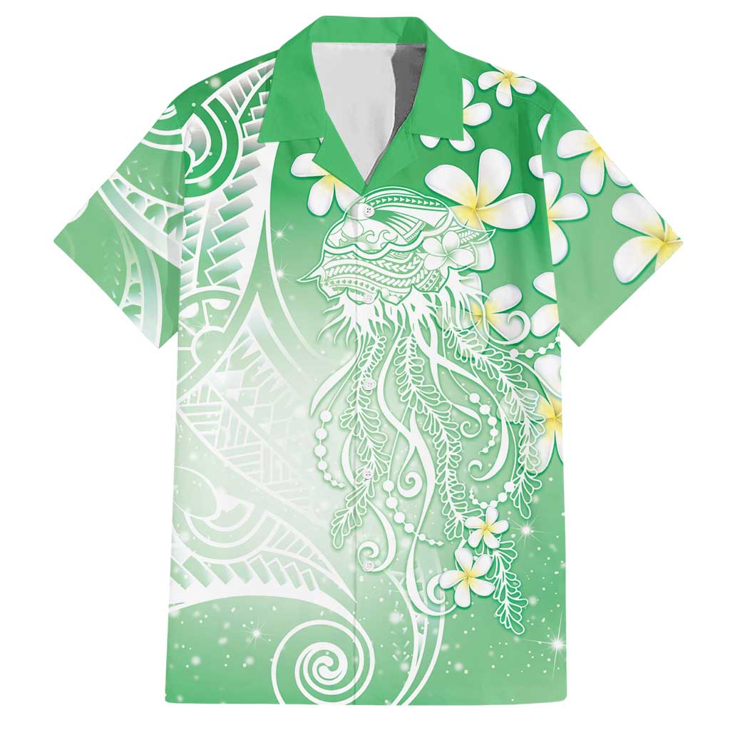 Polynesian Jellyfish Hawaiian Shirt With Plumeria Green LT05 Green - Polynesian Pride
