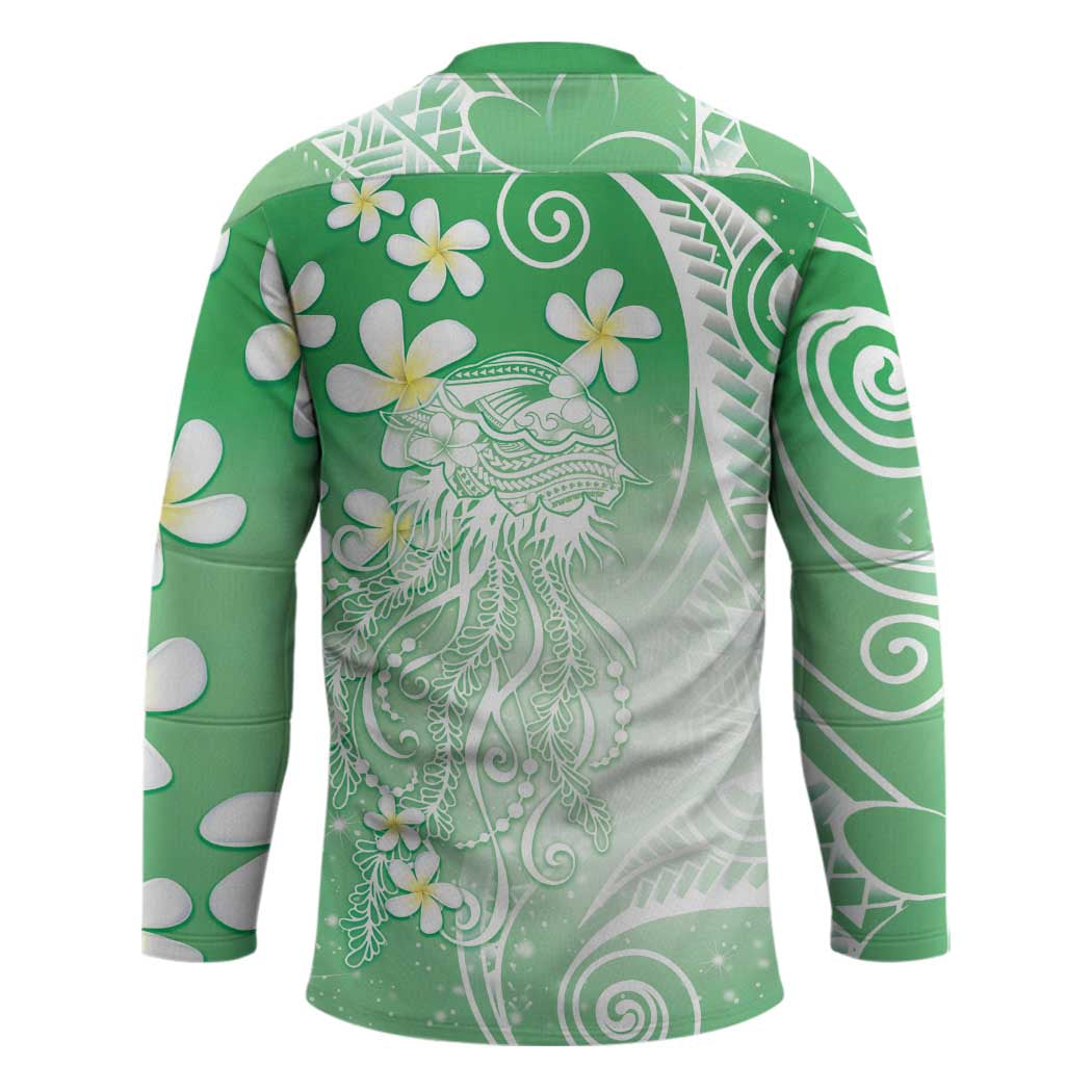 Polynesian Jellyfish Hockey Jersey With Plumeria Green LT05 - Polynesian Pride
