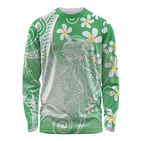 Polynesian Jellyfish Long Sleeve Shirt With Plumeria Green LT05 Unisex Green - Polynesian Pride