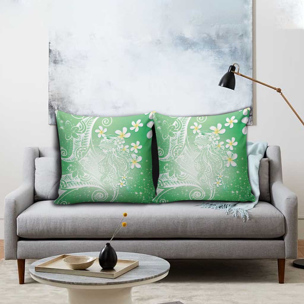Polynesian Jellyfish Pillow Cover With Plumeria Green LT05 - Polynesian Pride