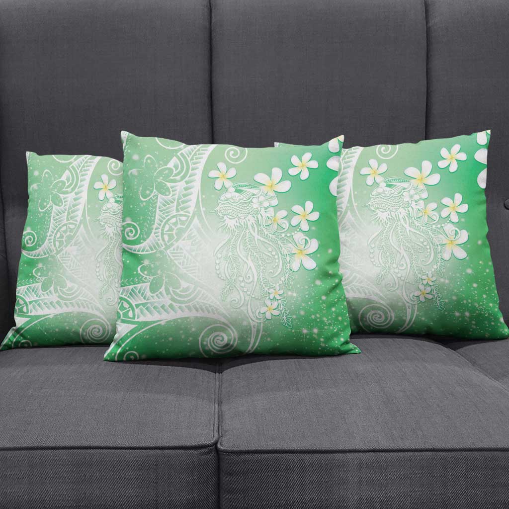 Polynesian Jellyfish Pillow Cover With Plumeria Green LT05 - Polynesian Pride