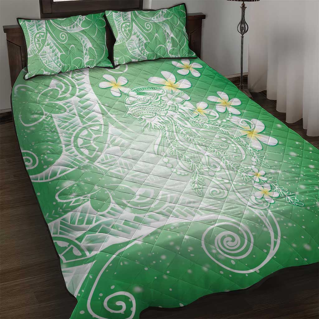 Polynesian Jellyfish Quilt Bed Set With Plumeria Green LT05 Green - Polynesian Pride