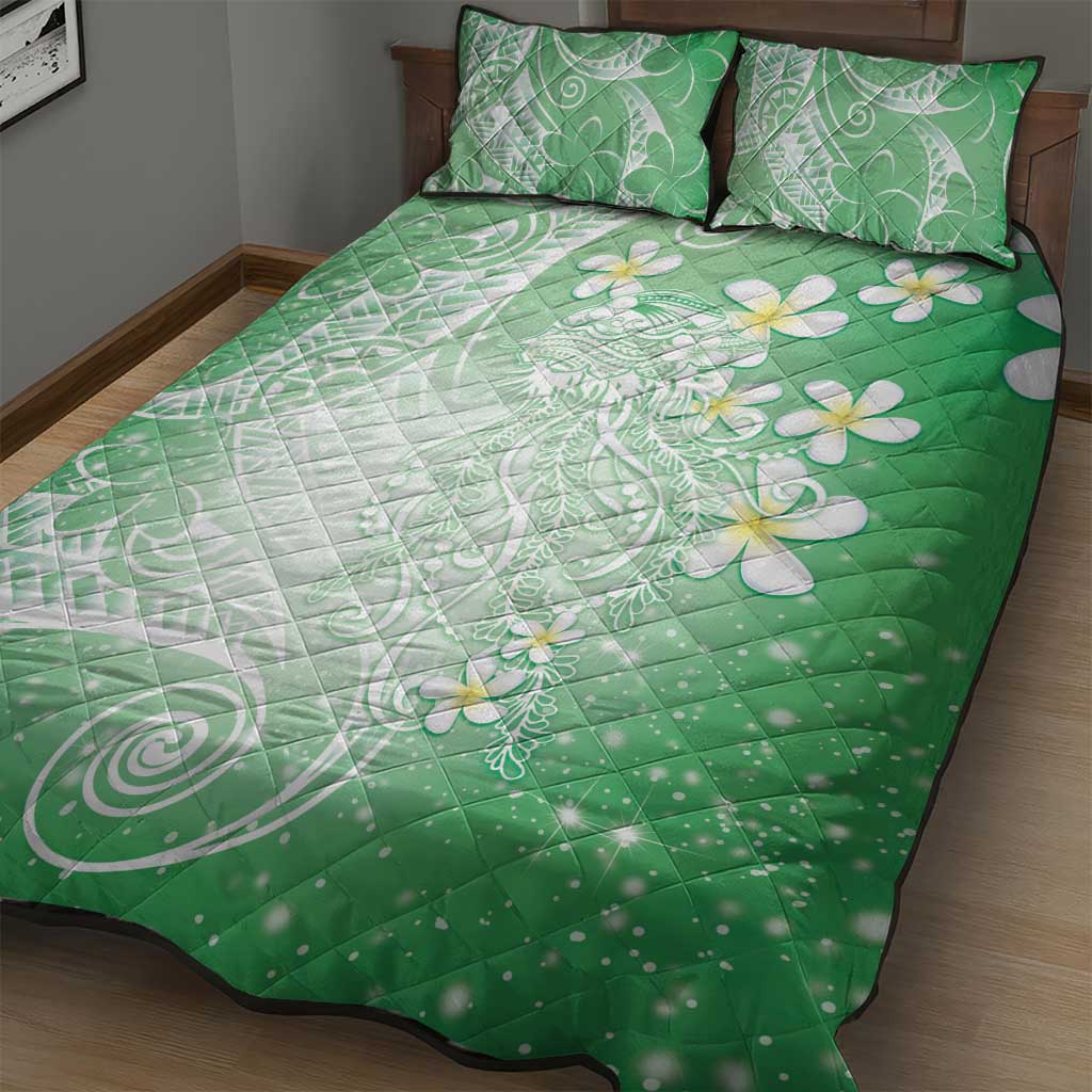 Polynesian Jellyfish Quilt Bed Set With Plumeria Green LT05 - Polynesian Pride