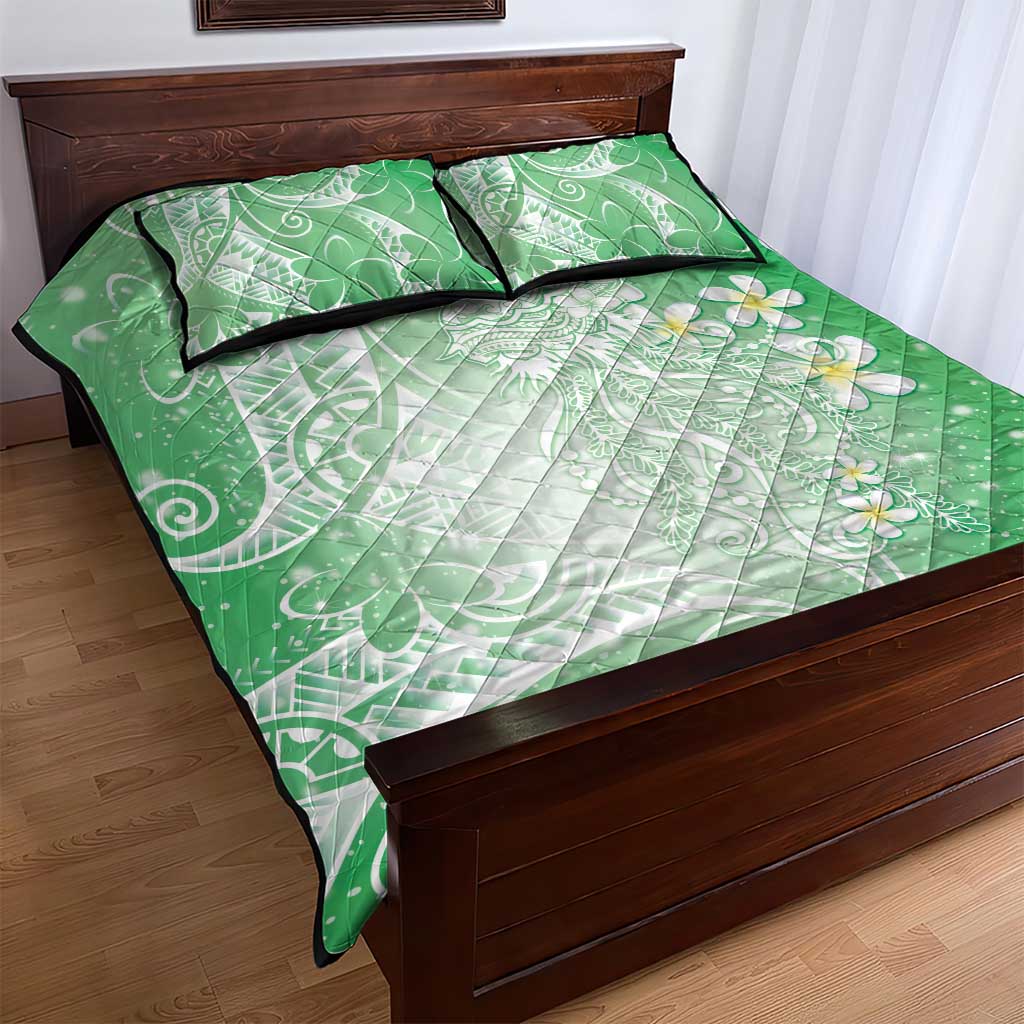 Polynesian Jellyfish Quilt Bed Set With Plumeria Green LT05 - Polynesian Pride
