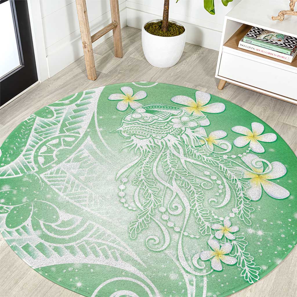Polynesian Jellyfish Round Carpet With Plumeria Green LT05 Green - Polynesian Pride
