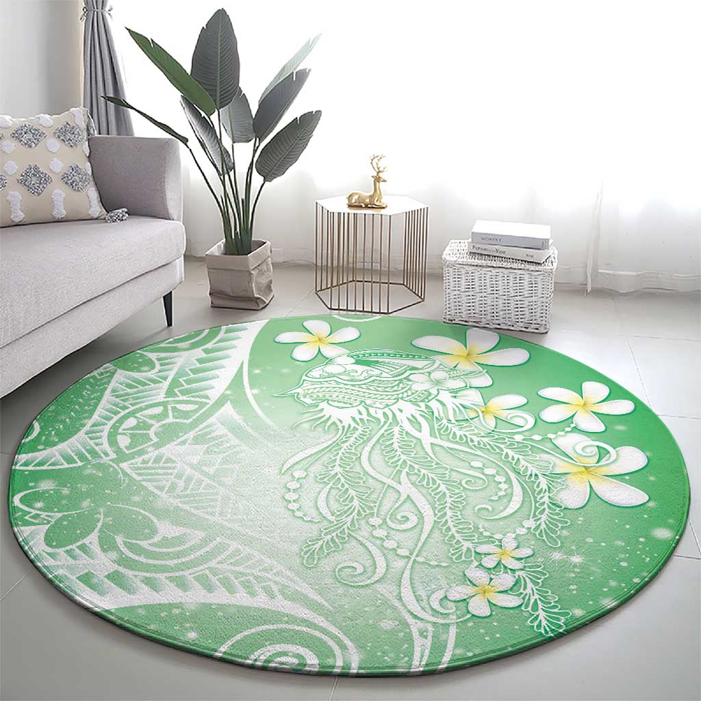 Polynesian Jellyfish Round Carpet With Plumeria Green LT05 - Polynesian Pride