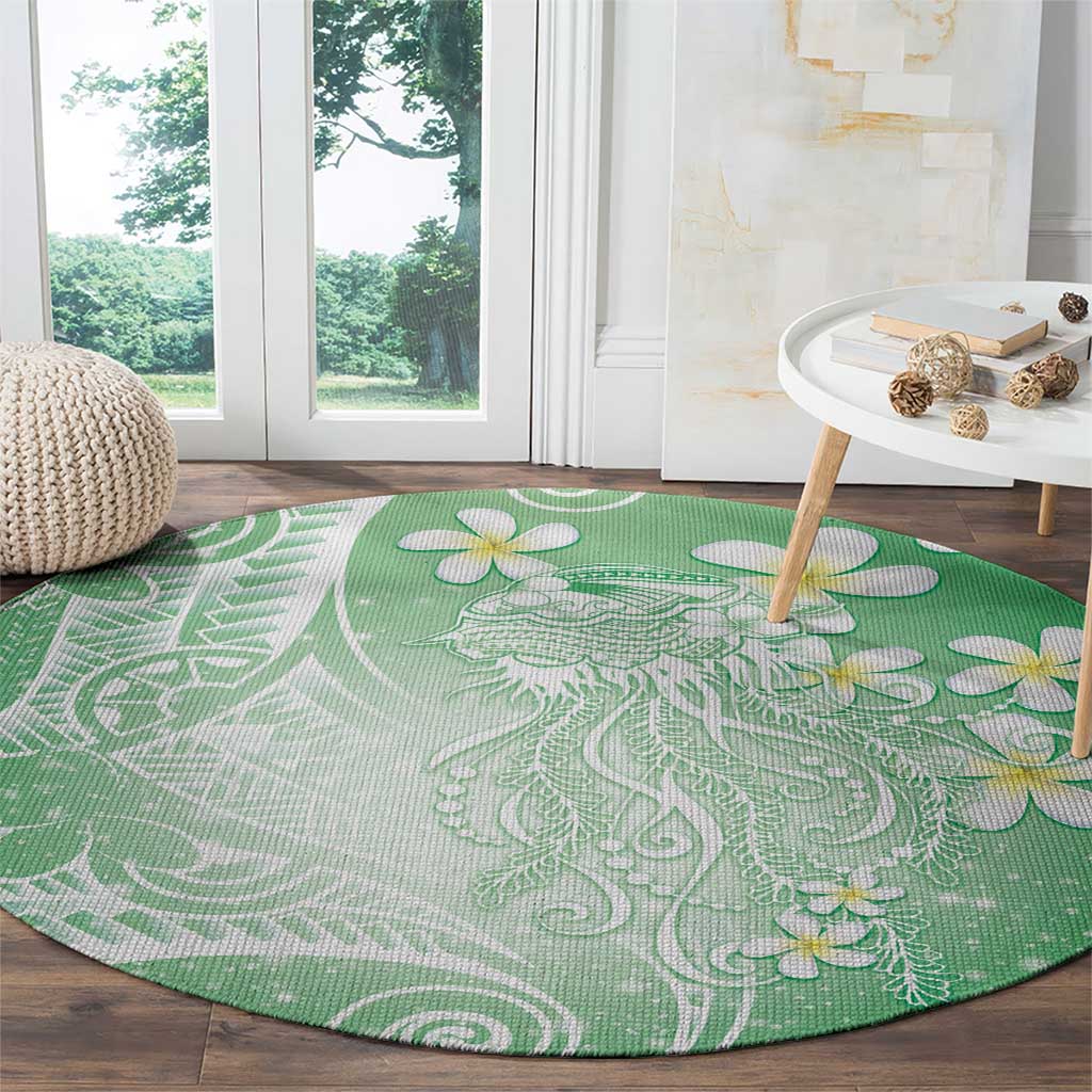 Polynesian Jellyfish Round Carpet With Plumeria Green LT05 - Polynesian Pride