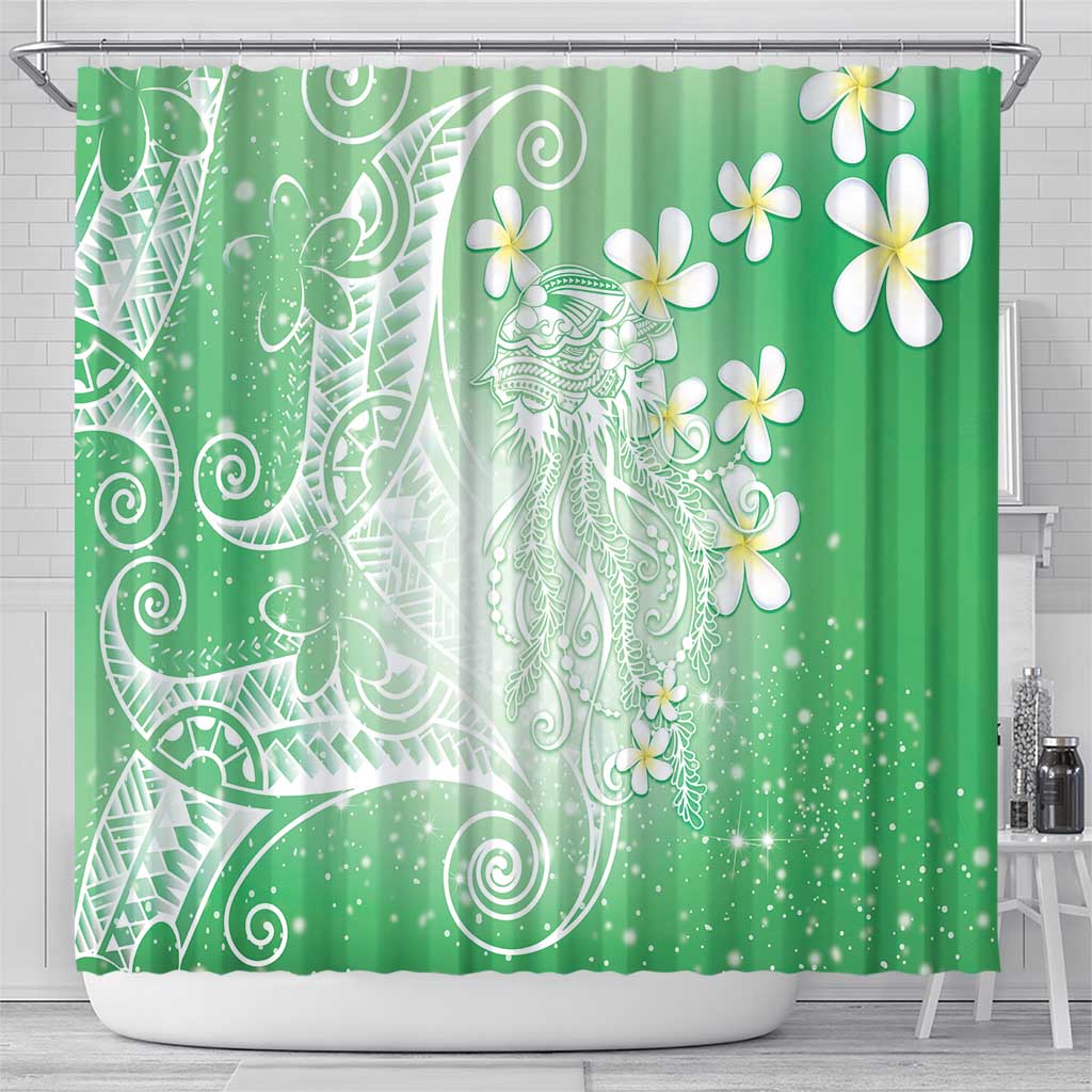 Polynesian Jellyfish Shower Curtain With Plumeria Green LT05 - Polynesian Pride