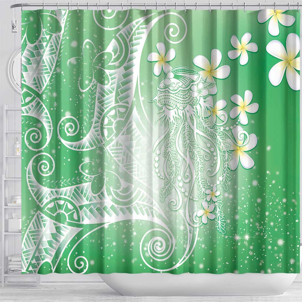 Polynesian Jellyfish Shower Curtain With Plumeria Green LT05 - Polynesian Pride