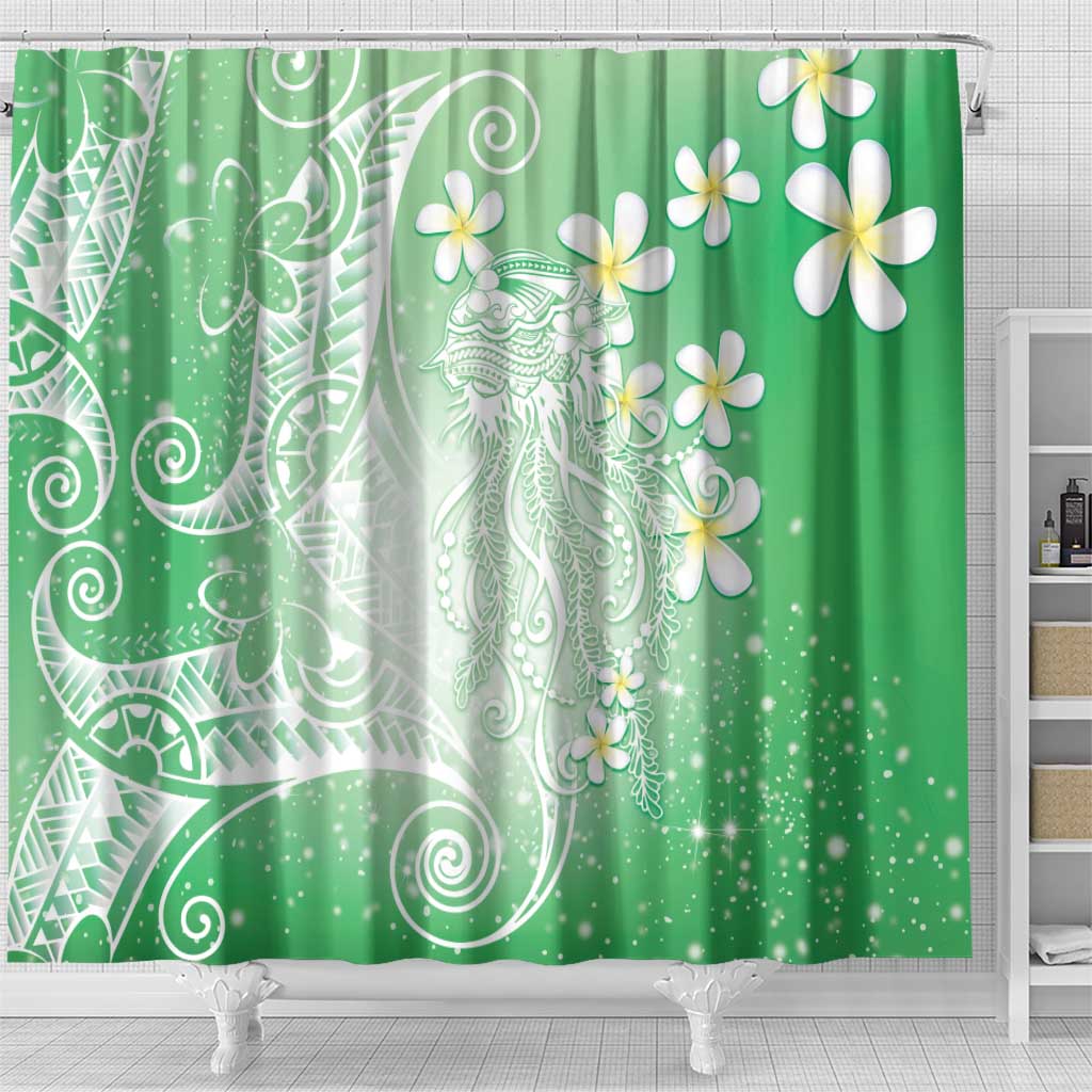 Polynesian Jellyfish Shower Curtain With Plumeria Green LT05 - Polynesian Pride