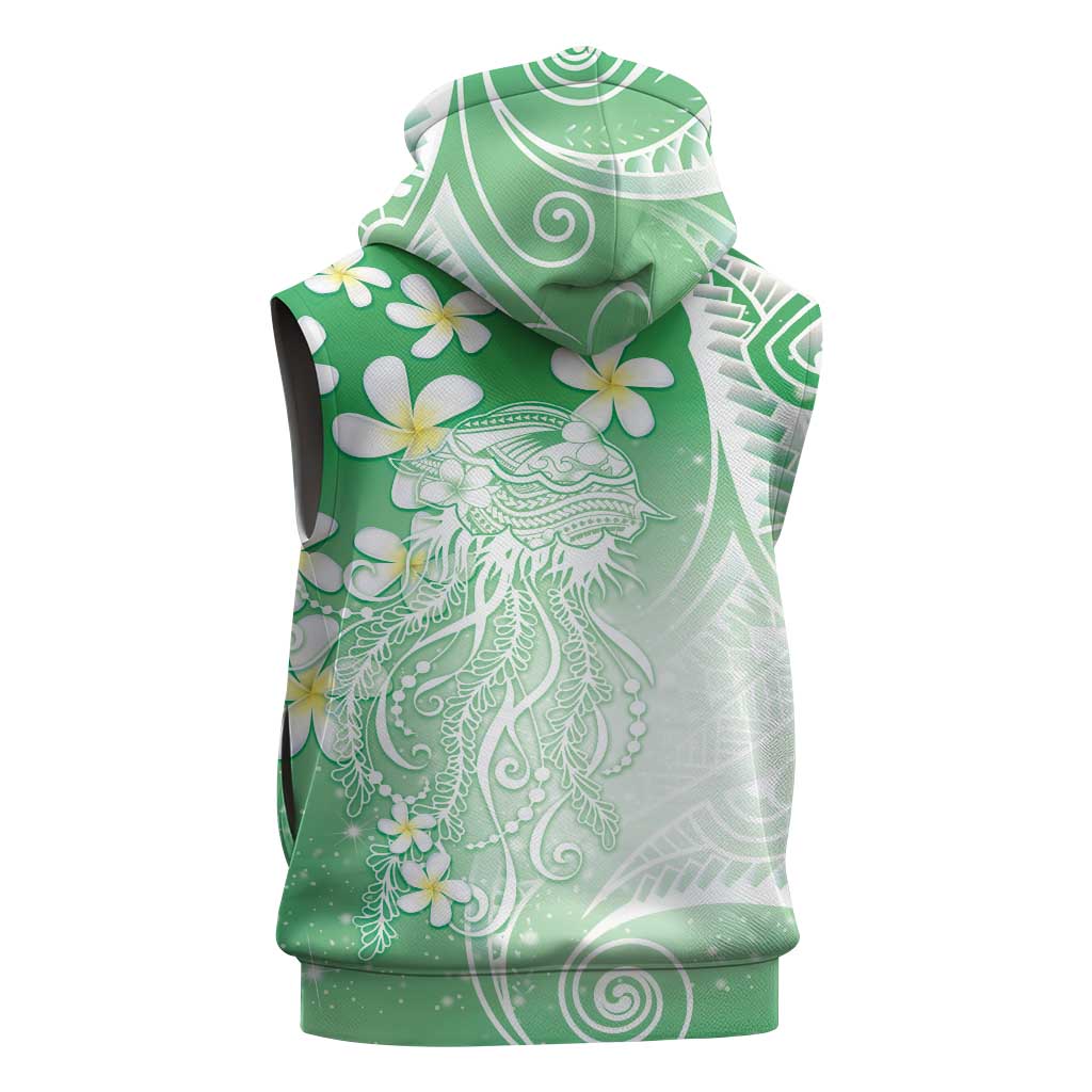 Polynesian Jellyfish Sleeveless Hoodie With Plumeria Green LT05 - Polynesian Pride