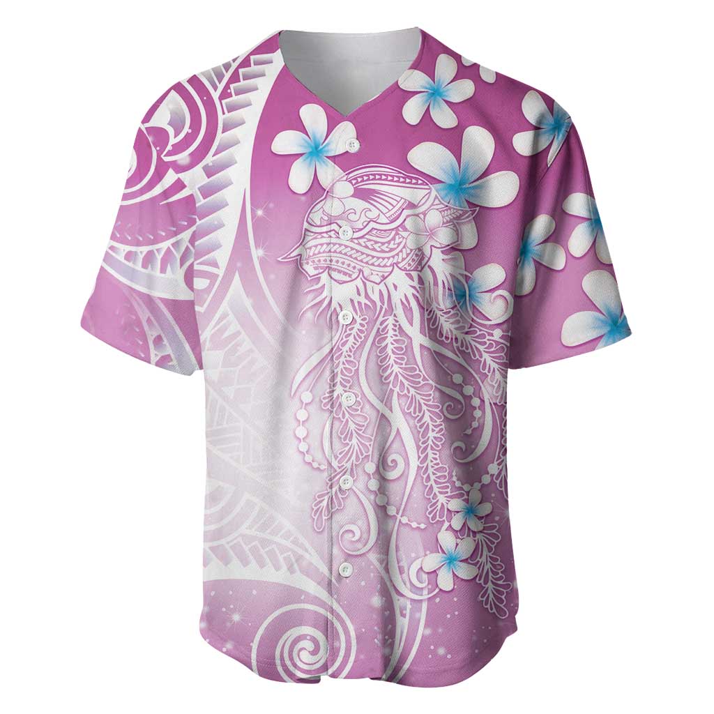 Polynesian Jellyfish Baseball Jersey With Plumeria Pink LT05 Pink - Polynesian Pride