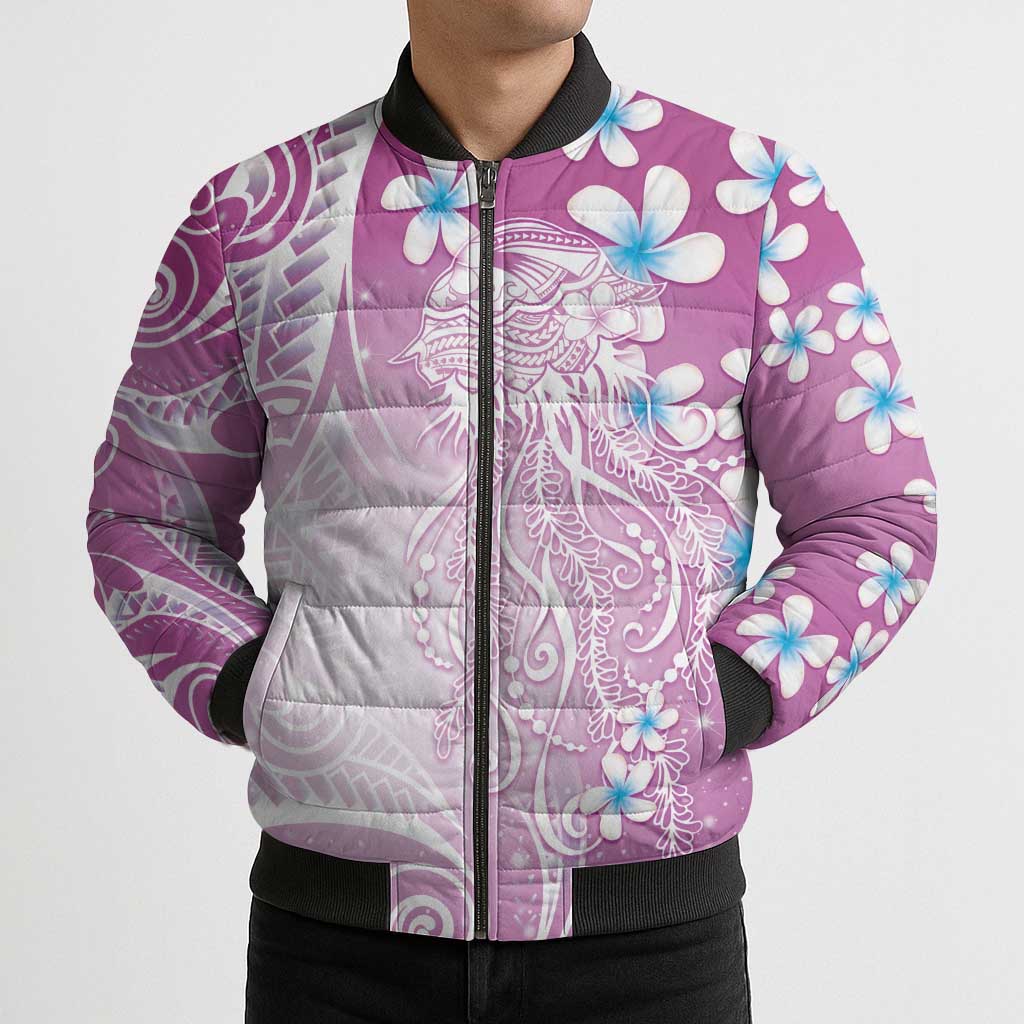 Polynesian Jellyfish Bomber Puffer Jacket With Plumeria Pink LT05 - Polynesian Pride