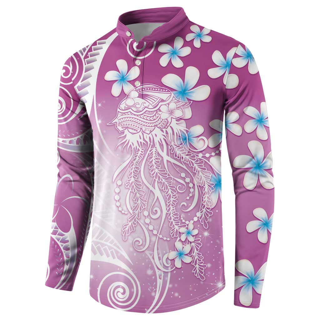 Polynesian Jellyfish Button Sweatshirt With Plumeria Pink LT05 - Polynesian Pride