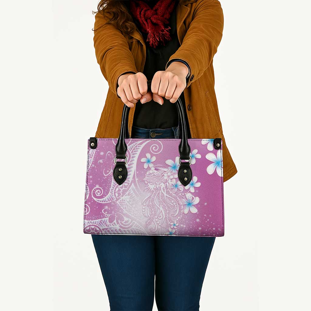 Polynesian Jellyfish Leather Bag With Plumeria Pink LT05 - Polynesian Pride