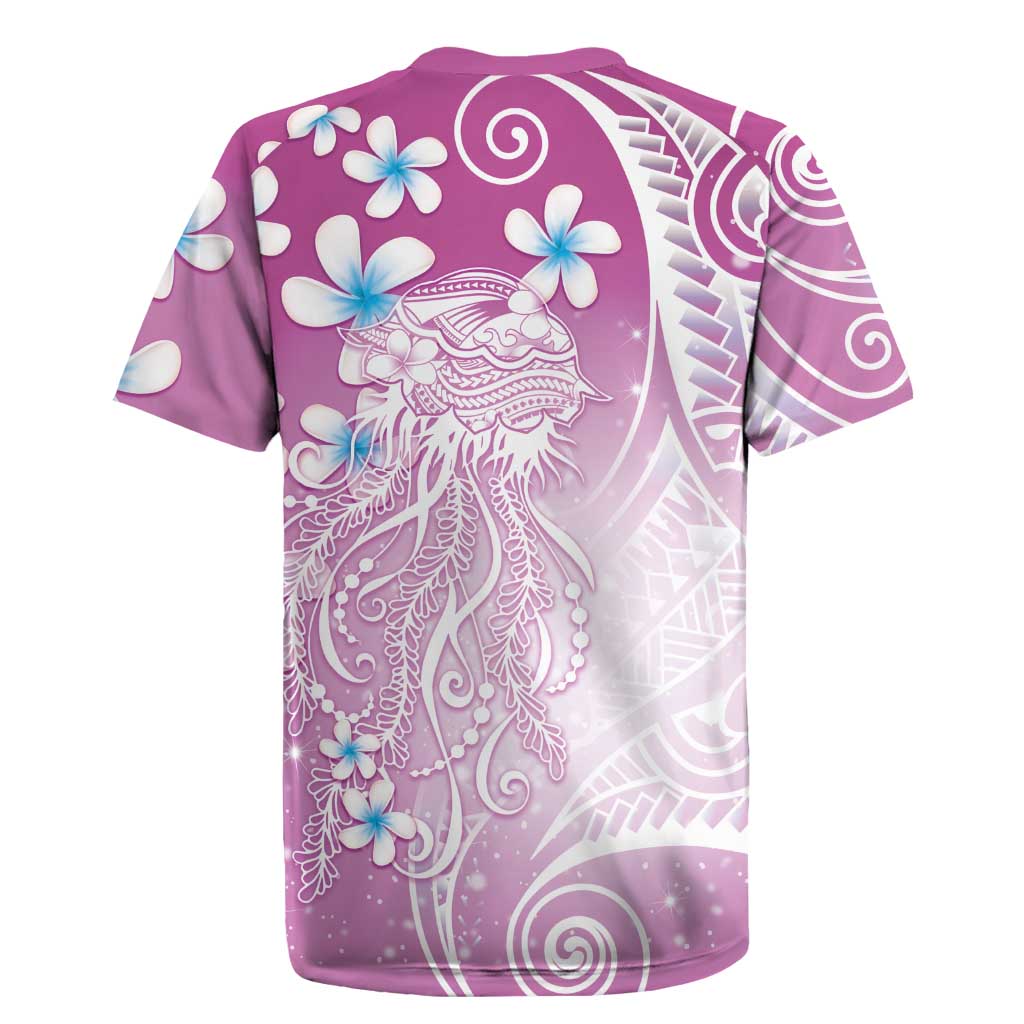 Polynesian Jellyfish Rugby Jersey With Plumeria Pink LT05 - Polynesian Pride