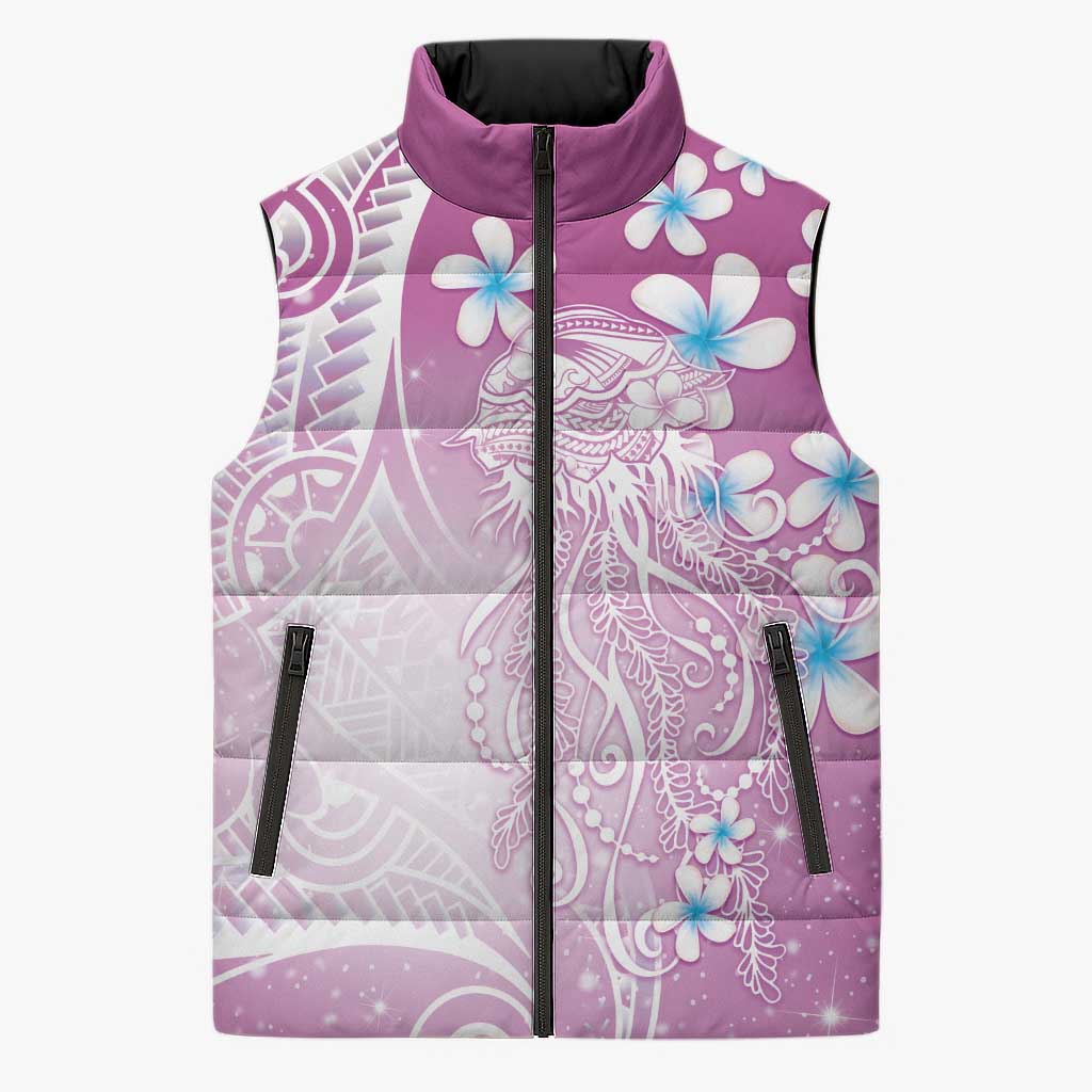 Polynesian Jellyfish Sleeveless Puffer Jacket With Plumeria Pink LT05 Unisex Pink - Polynesian Pride
