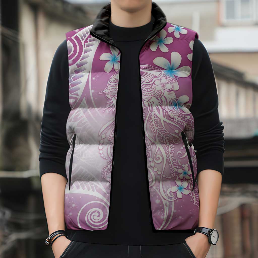 Polynesian Jellyfish Sleeveless Puffer Jacket With Plumeria Pink LT05 - Polynesian Pride