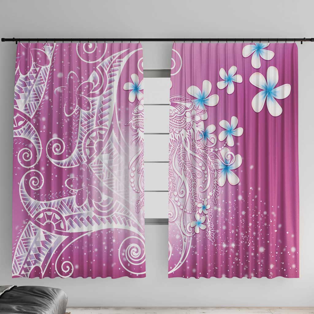 Polynesian Jellyfish Window Curtain With Plumeria Pink LT05 With Hooks Pink - Polynesian Pride