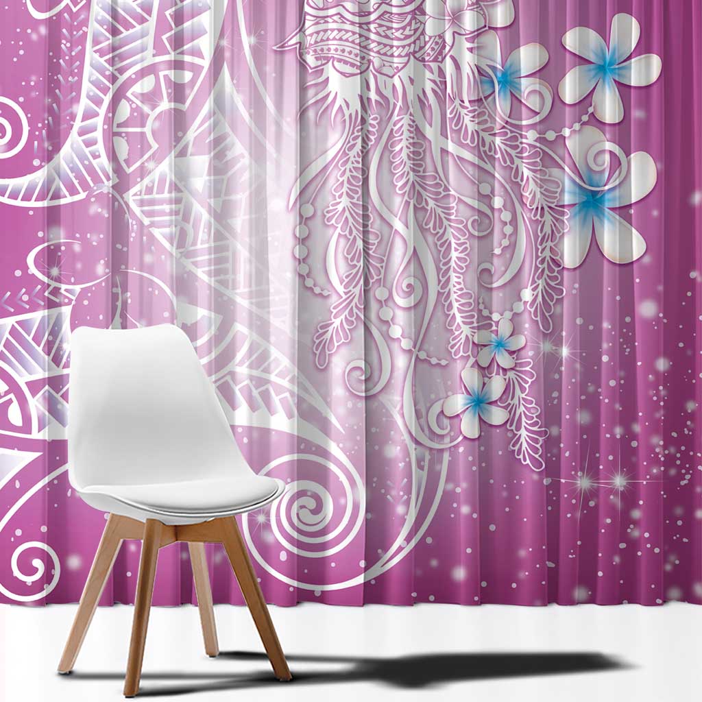 Polynesian Jellyfish Window Curtain With Plumeria Pink LT05 - Polynesian Pride