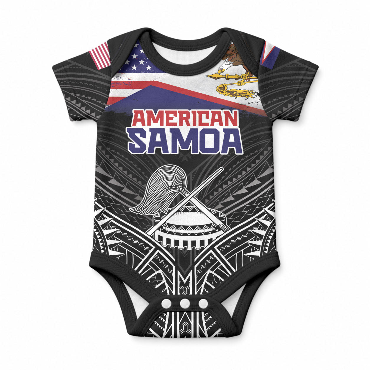 Personalised American Samoa Flag Day Baby Onesie Bald Eagle With Polynesian Pattern