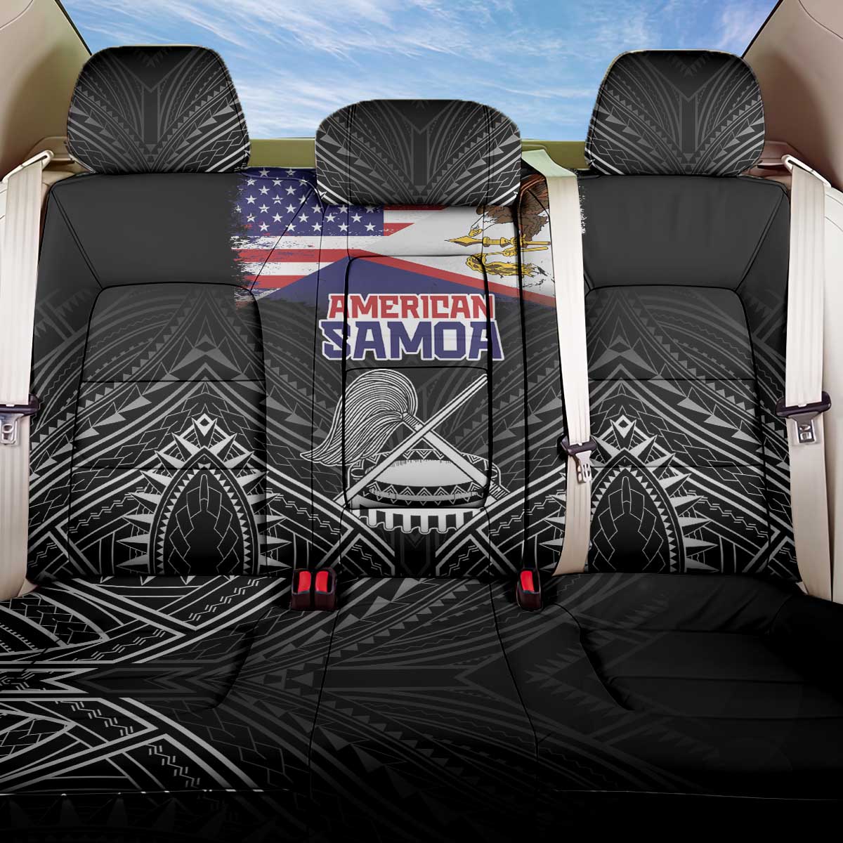 American Samoa Flag Day Back Car Seat Cover Bald Eagle With Polynesian Pattern LT05 One Size Black - Polynesian Pride