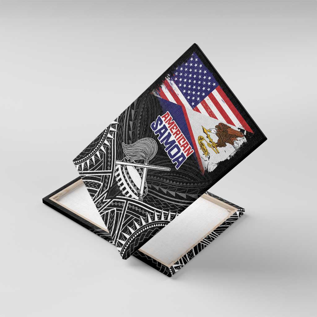American Samoa Flag Day Canvas Wall Art Bald Eagle With Polynesian Pattern LT05 With Frame Black - Polynesian Pride