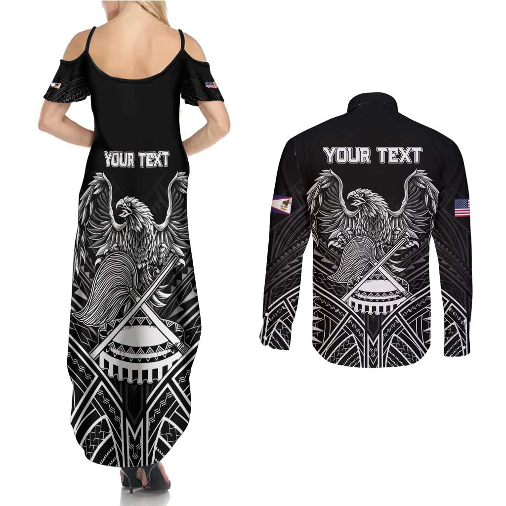 Personalised American Samoa Flag Day Couples Matching Summer Maxi Dress and Long Sleeve Button Shirt Bald Eagle With Polynesian Pattern LT05 - Polynesian Pride