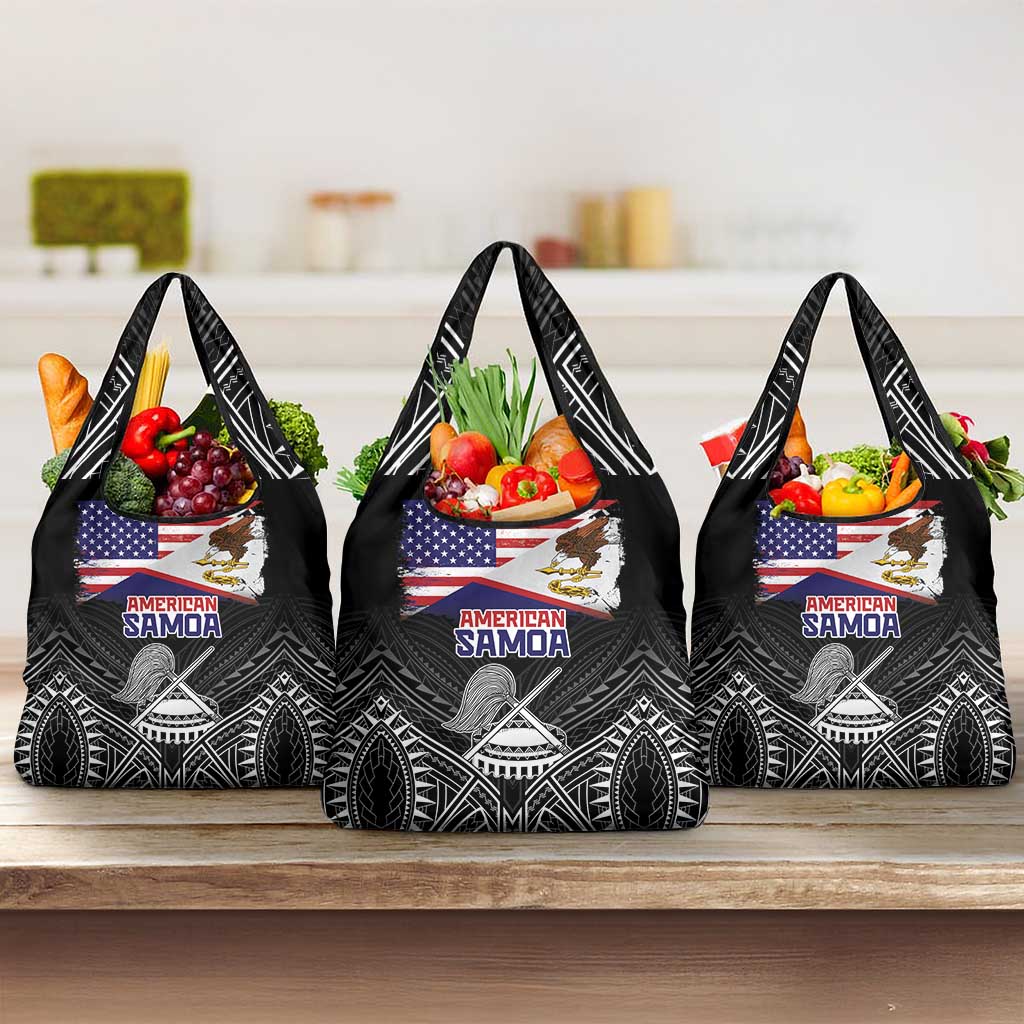 American Samoa Flag Day Grocery Bag Bald Eagle With Polynesian Pattern LT05 3-pack One Size Black - Polynesian Pride