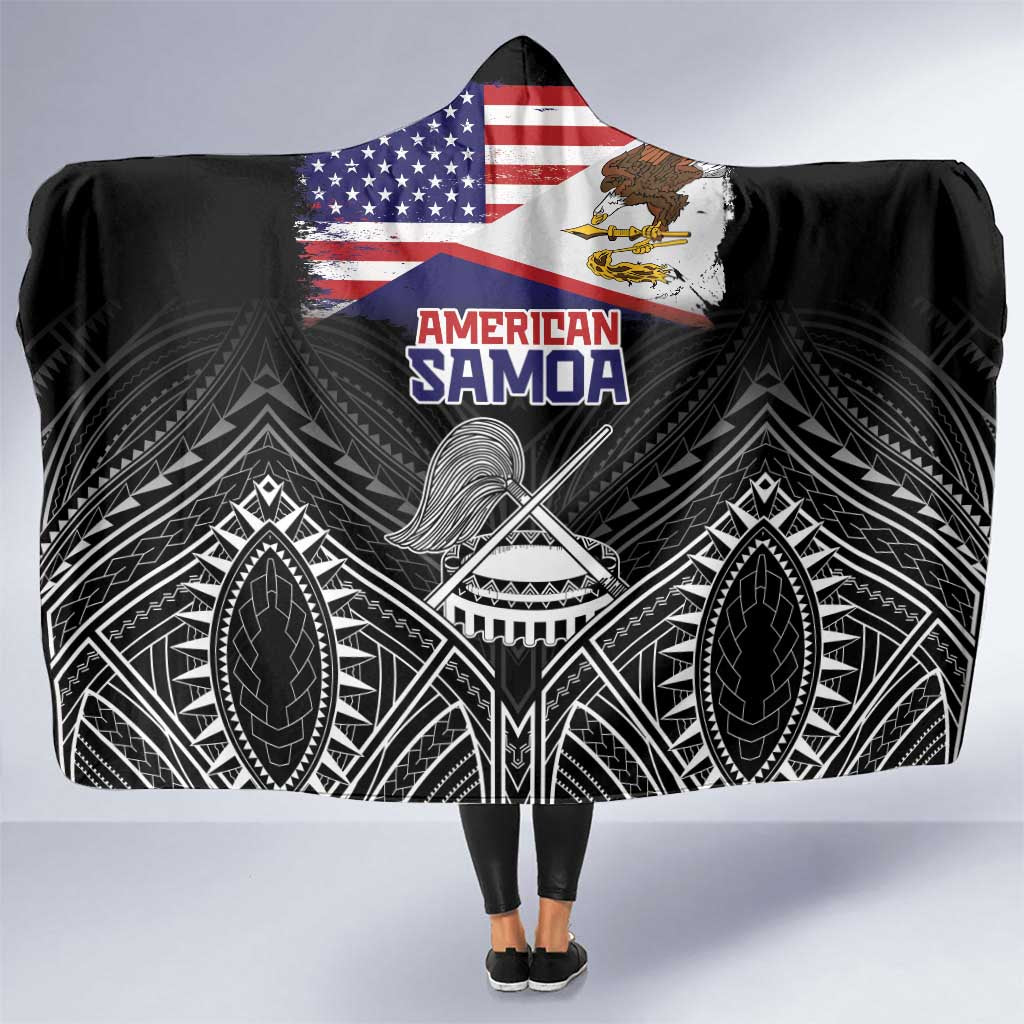 American Samoa Flag Day Hooded Blanket Bald Eagle With Polynesian Pattern LT05 One Size Black - Polynesian Pride