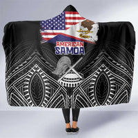 American Samoa Flag Day Hooded Blanket Bald Eagle With Polynesian Pattern LT05 One Size Black - Polynesian Pride