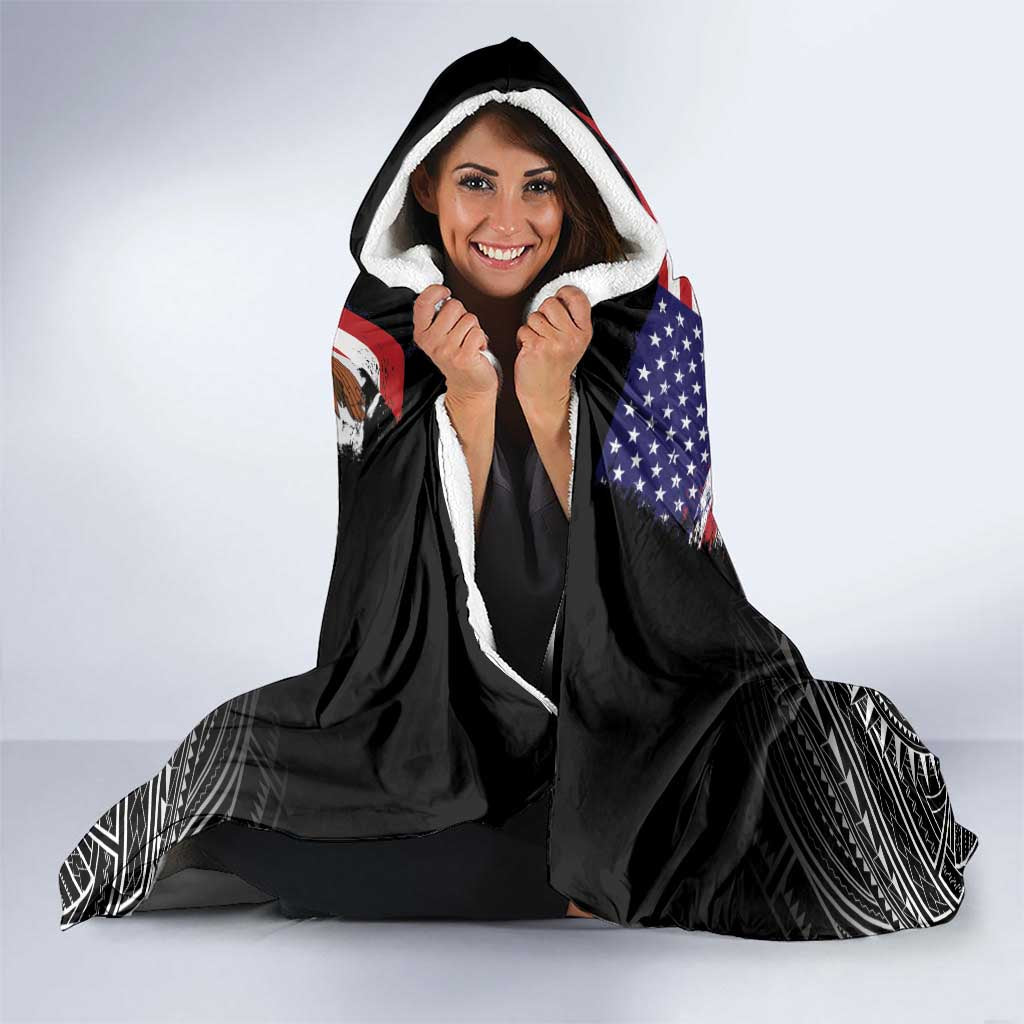 American Samoa Flag Day Hooded Blanket Bald Eagle With Polynesian Pattern LT05 - Polynesian Pride