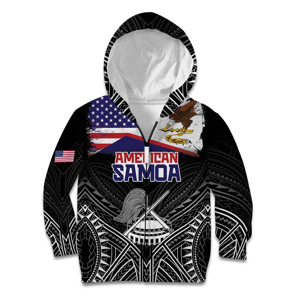 Personalised American Samoa Flag Day Kid Hoodie Bald Eagle With Polynesian Pattern LT05 Zip Hoodie Black - Polynesian Pride