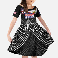 Personalised American Samoa Flag Day Kid Short Sleeve Dress Bald Eagle With Polynesian Pattern LT05 KID Black - Polynesian Pride