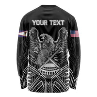 Personalised American Samoa Flag Day Long Sleeve Shirt Bald Eagle With Polynesian Pattern LT05 - Polynesian Pride