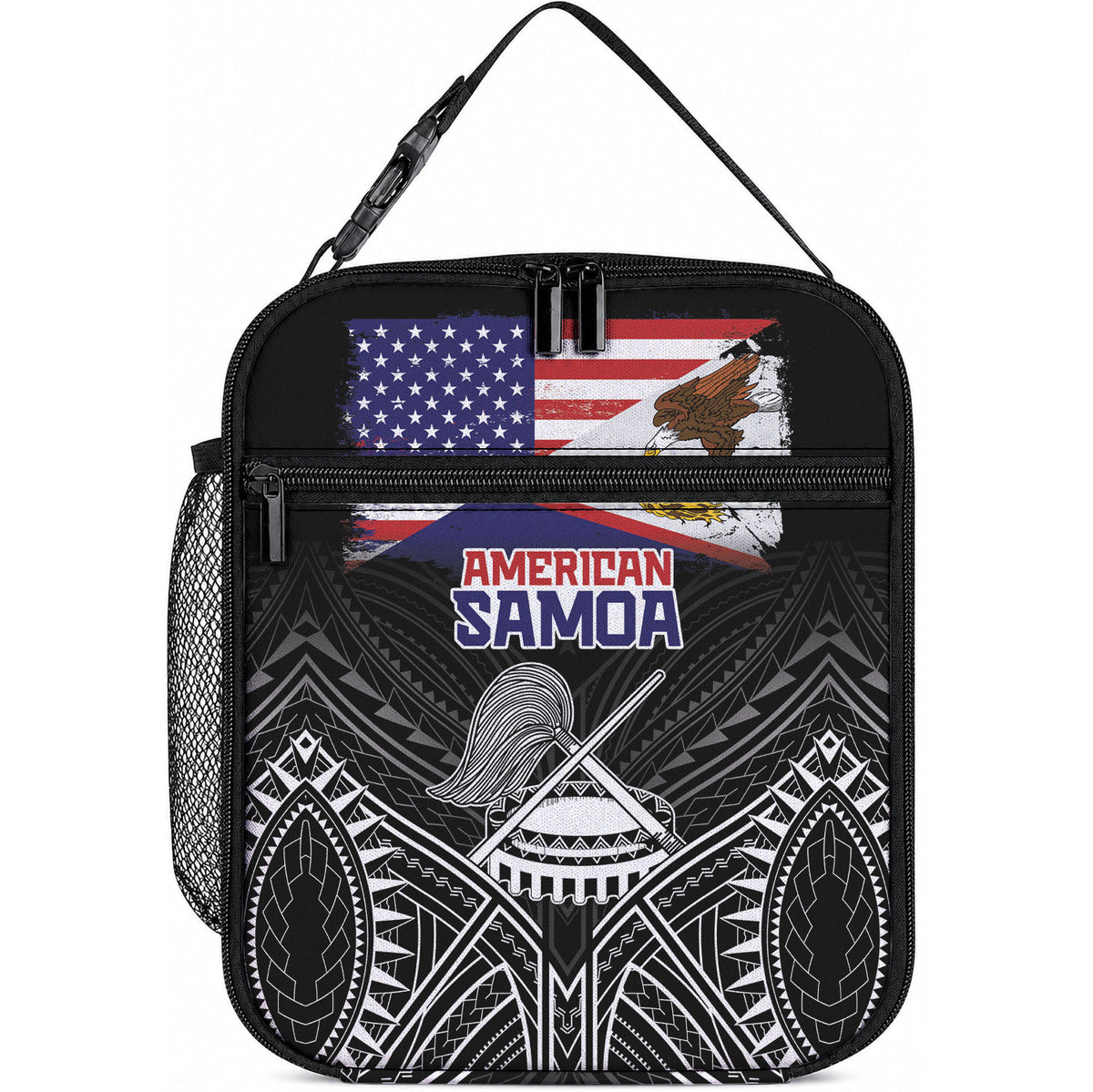 American Samoa Flag Day Lunch Bag Bald Eagle With Polynesian Pattern LT05 10.2 × 8.3 × 4.3 inch Black - Polynesian Pride